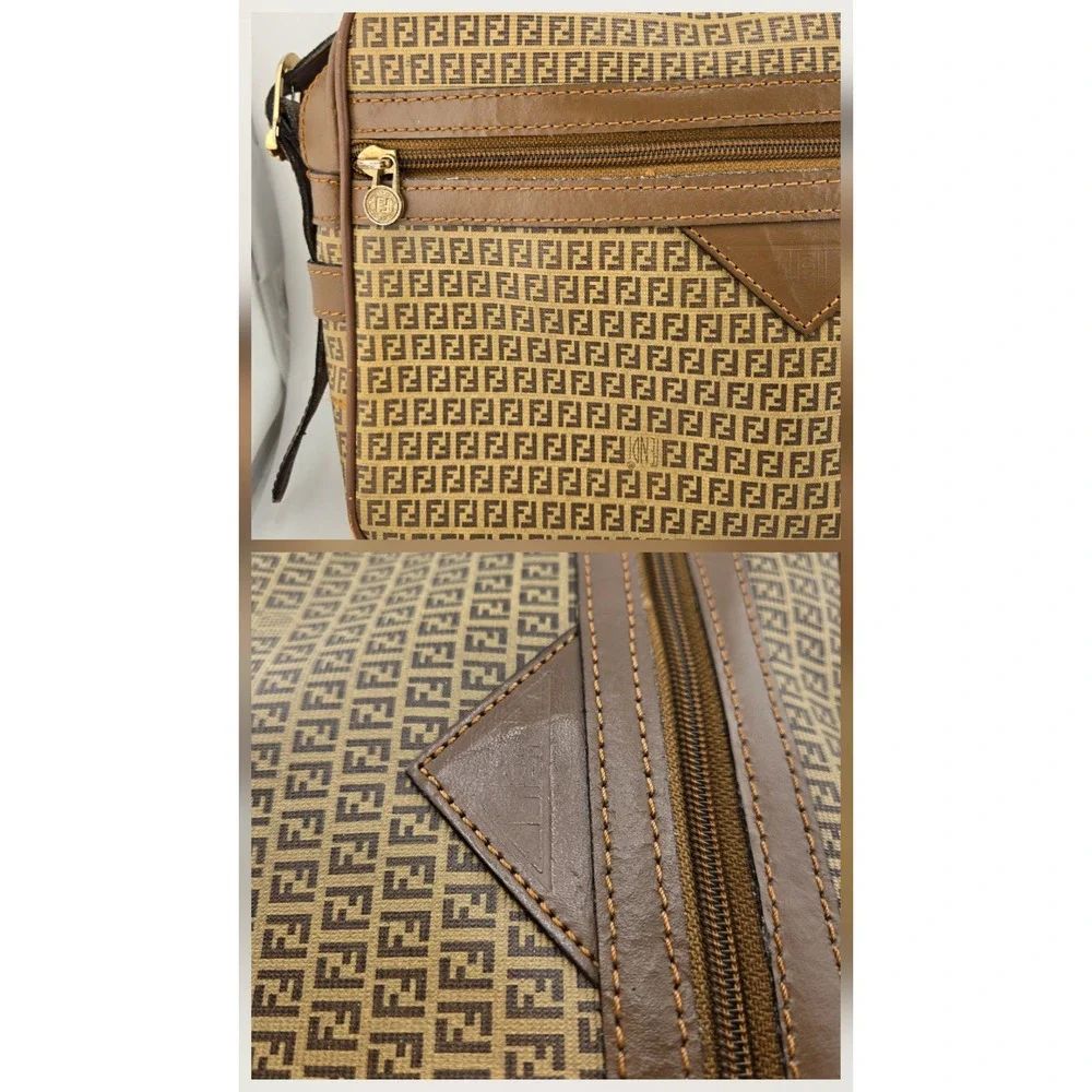 Fendi Vintage Zucca Monogram Crossbody Bag Brown Canvas Leather Camera Bag